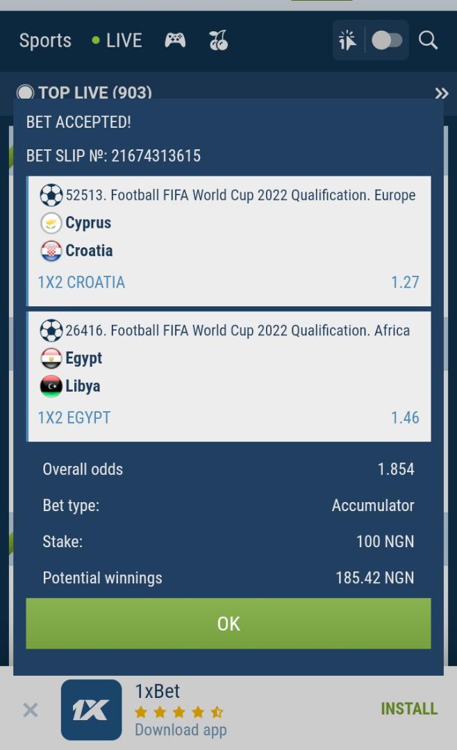 How to load bet slip code on 1xbet