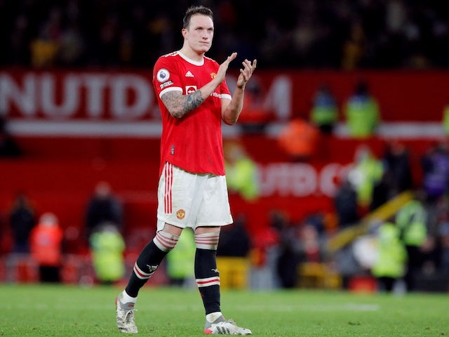 Manchester United's Phil Jones applauds fans after the match on January 3, 2022