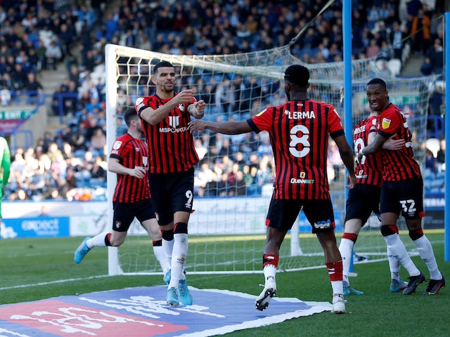 Bournemouth's Dominic Solanke celebrates scoring their third goal on March 19, 2022