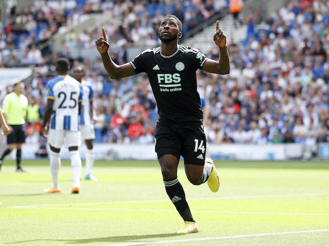 Leicester City's Kelechi Iheanacho celebrates scoring their first goal on September 4, 2022