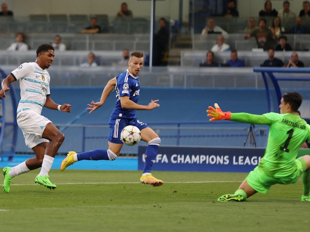 Dinamo Zagreb forward Mislav Orsic scoring against Chelsea on September 6, 2022