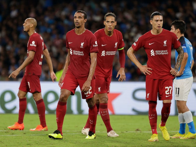 Liverpool players look dejected following their defeat to Napoli on September 7, 2022