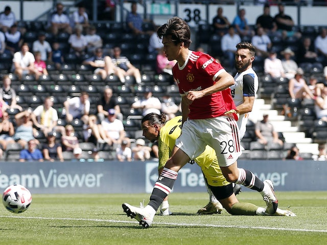 Manchester United's Facundo Pellistri in action against Derby County on July 18, 2021