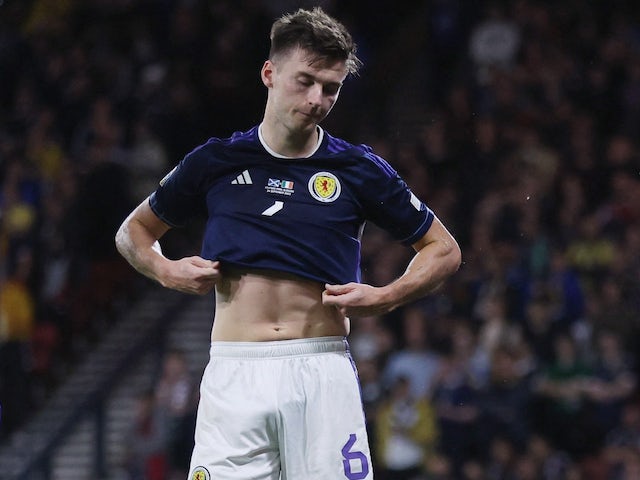 Scotland's Kieran Tierney goes off injured on September 24, 2022