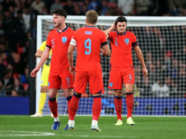England players look dejected after Ilkay Gundogan scores for Germany on September 26, 2022