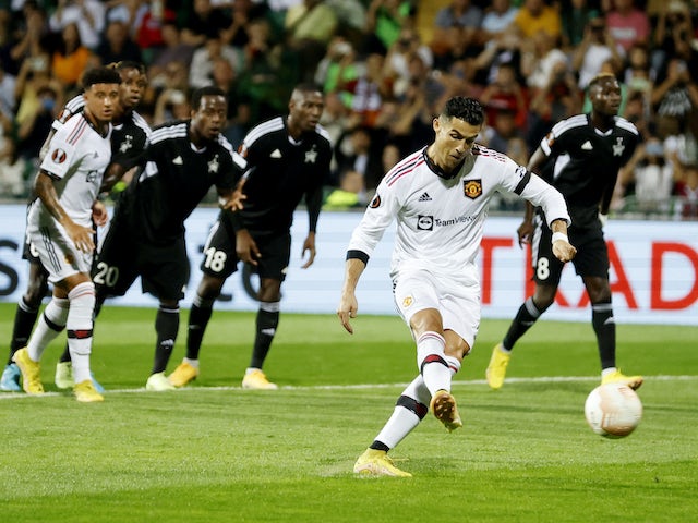 Manchester United's Cristiano Ronaldo scores against Sheriff Tiraspol on September 15, 2022