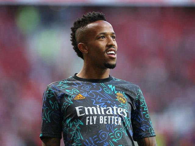 Real Madrid's Eder Militao during the warm up before the match in May 2022