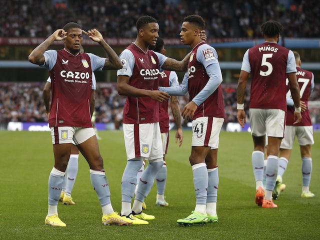 Aston Villa's Leon Bailey celebrates scoring their first goal with teammates on September 3, 2022
