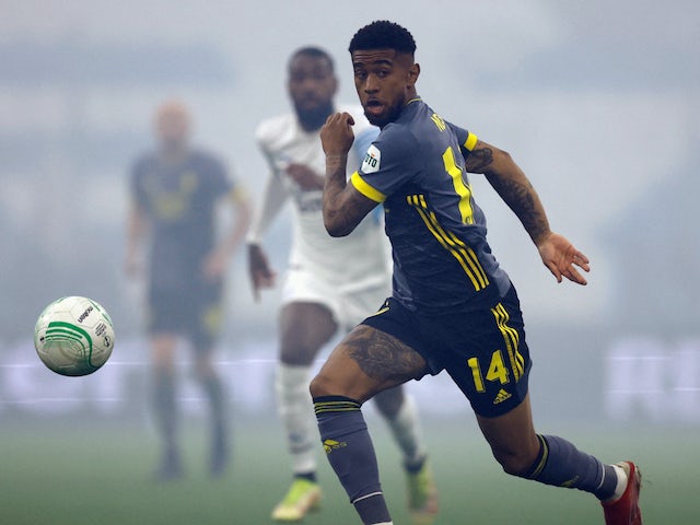 Reiss Nelson in action for Feyenoord in May 2022