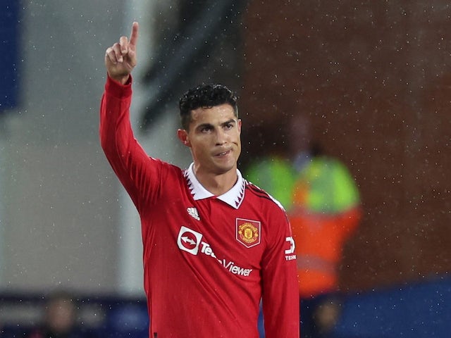 Cristiano Ronaldo celebrates scoring for Manchester United on October 9, 2022