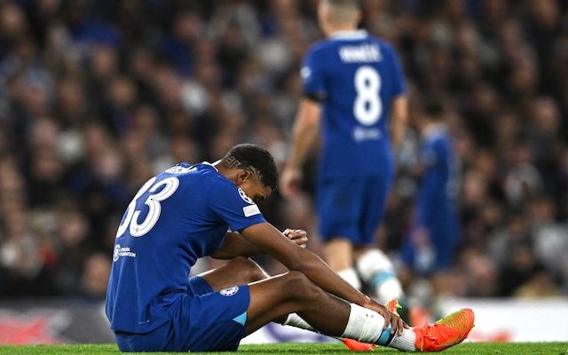 Chelsea’s Wesley Fofana leaves Stamford Bridge on crutches following Milan win