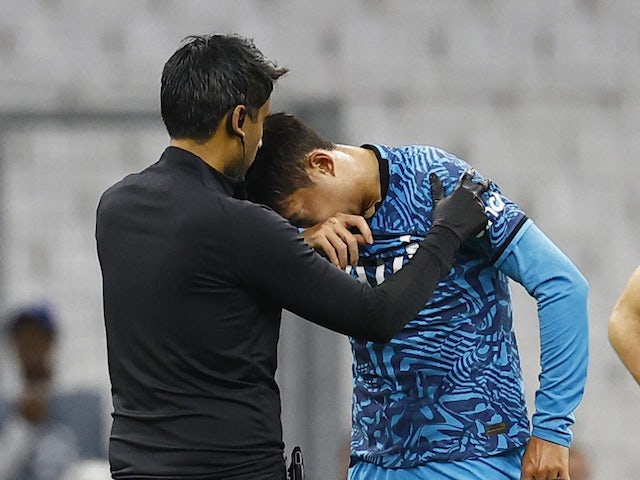 Tottenham Hotspur's Son Heung-min leaves the pitch in tears on November 1, 2022